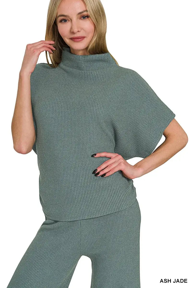 Zenana Mock Neck Top and Pants Sweater Set - Top and Pants Sweater Set