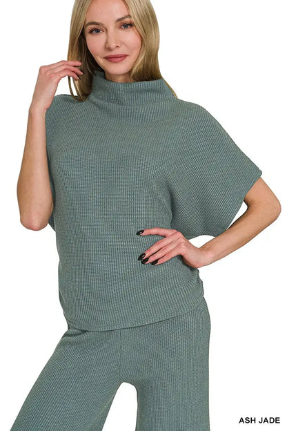 Zenana Mock Neck Top and Pants Sweater Set - Top and Pants Sweater Set