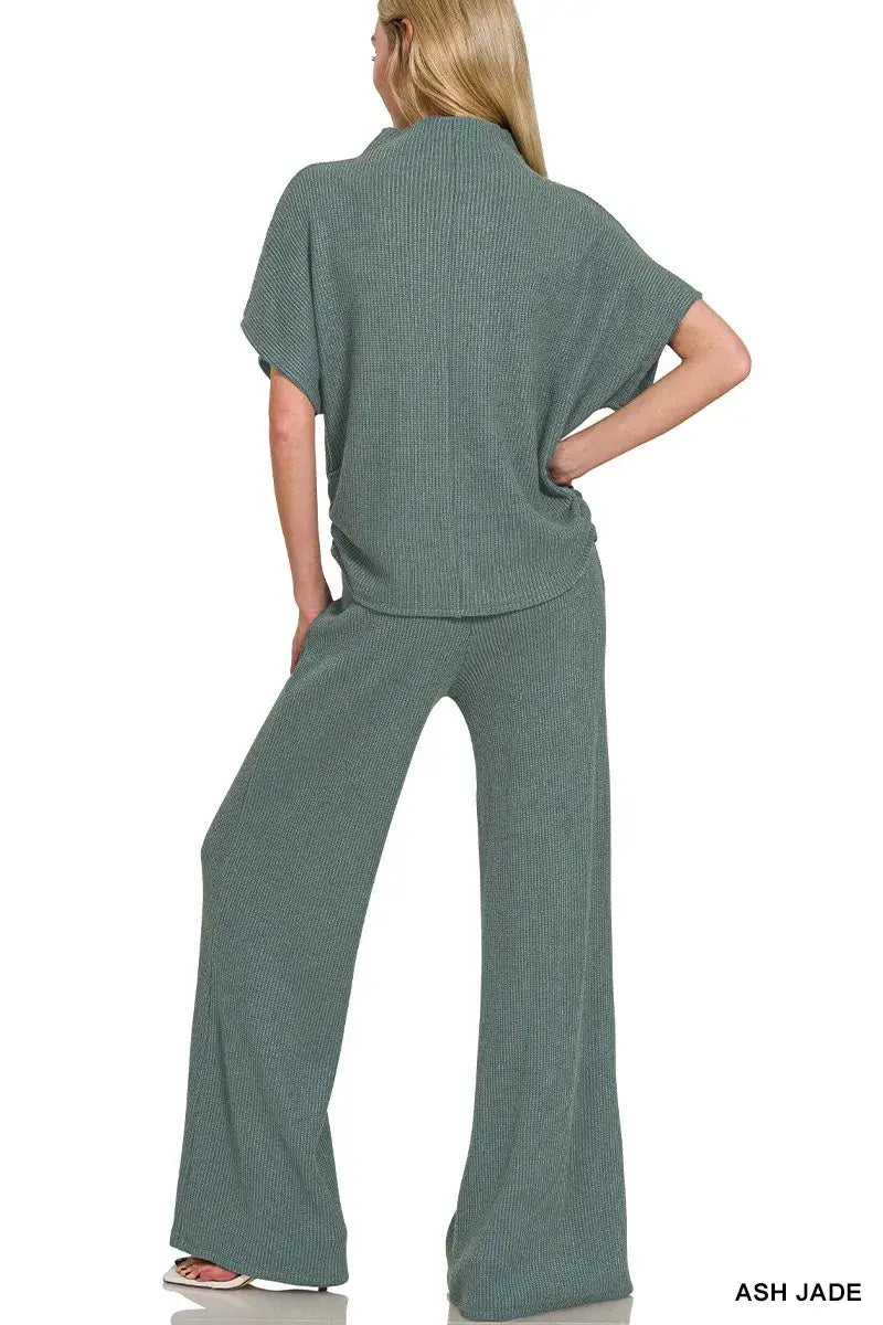 Zenana Mock Neck Top and Pants Sweater Set - Top and Pants Sweater Set