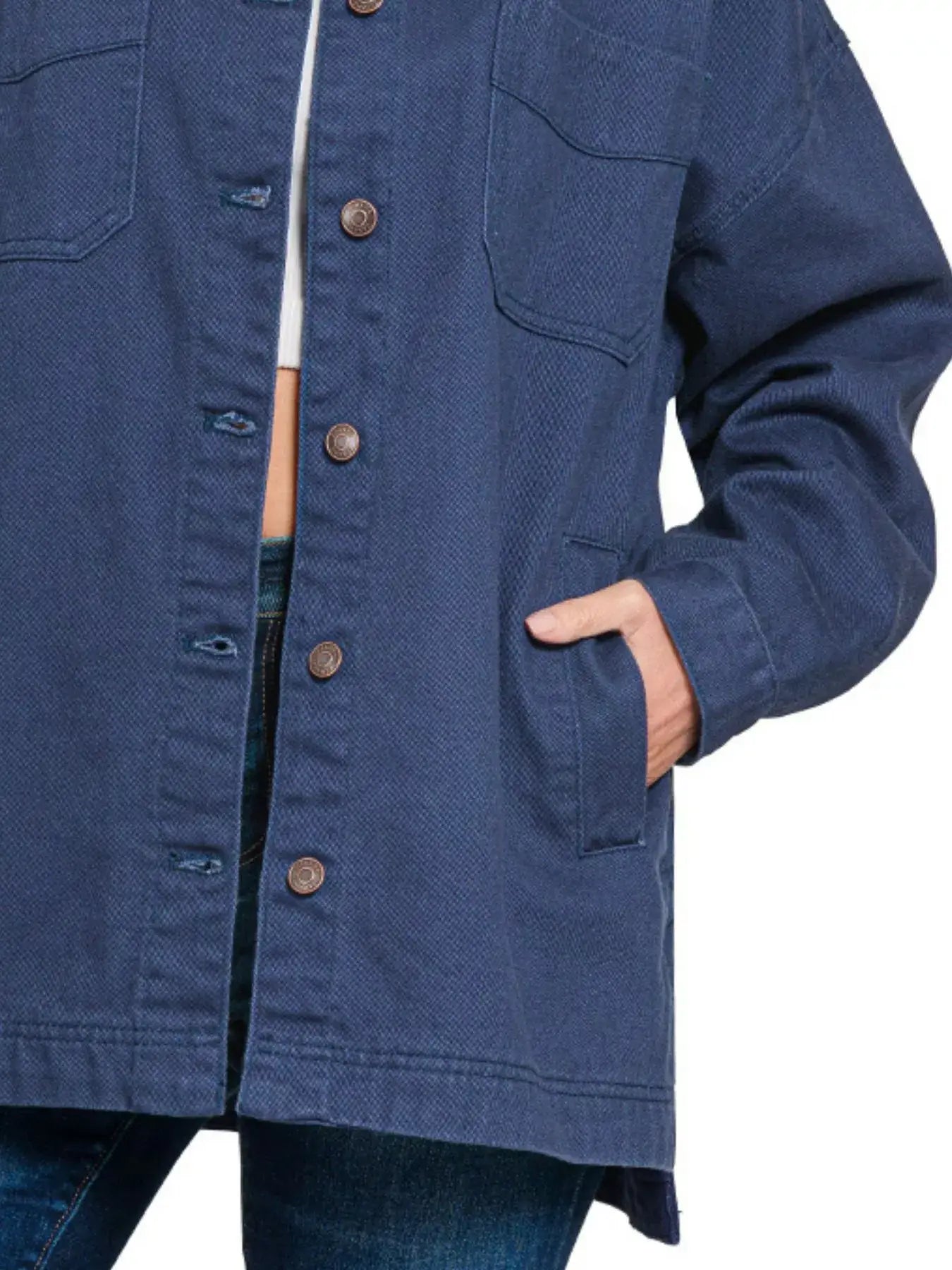 Zenana Oversized Collared Neck Button Front Shackets - Neck Button Front Shackets