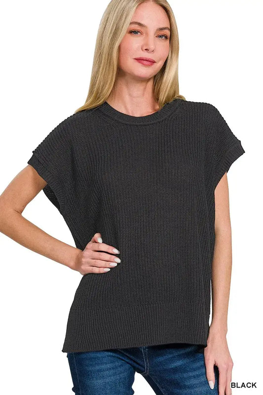 Zenana Oversized Crew Neck Sweater - BLACK / S - Crew Neck Sweater