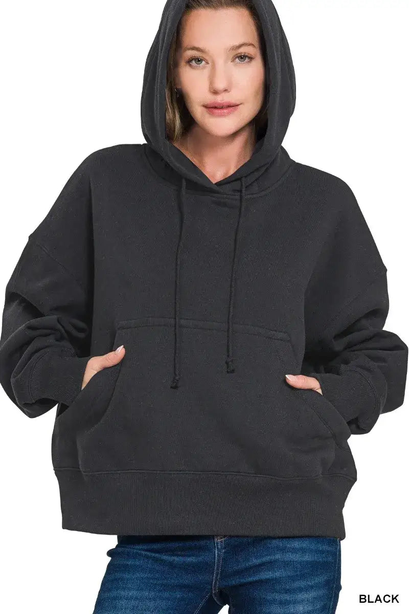 Zenana Oversized Fleece Kangaroo Pocket Hoodie - Fleece Kangaroo Pocket Hoodie
