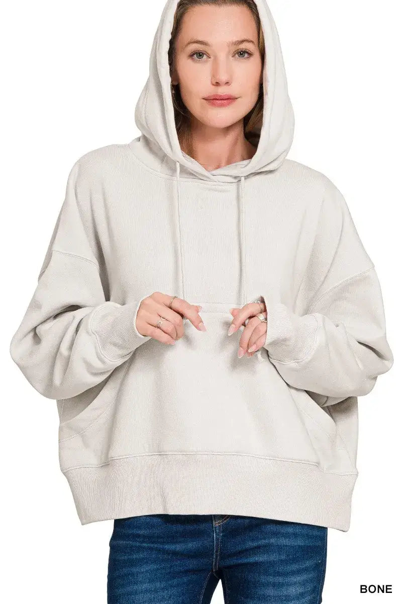 Zenana Oversized Fleece Kangaroo Pocket Hoodie - Fleece Kangaroo Pocket Hoodie