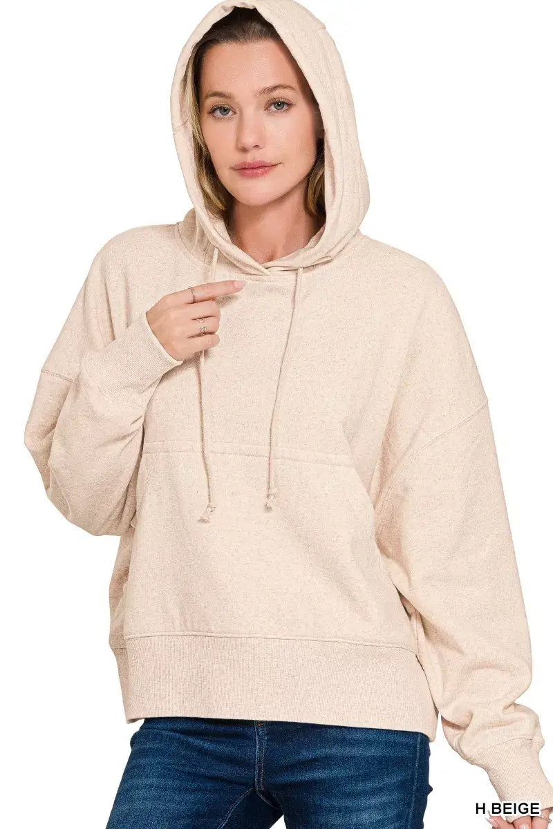Zenana Oversized Fleece Kangaroo Pocket Hoodie - Fleece Kangaroo Pocket Hoodie