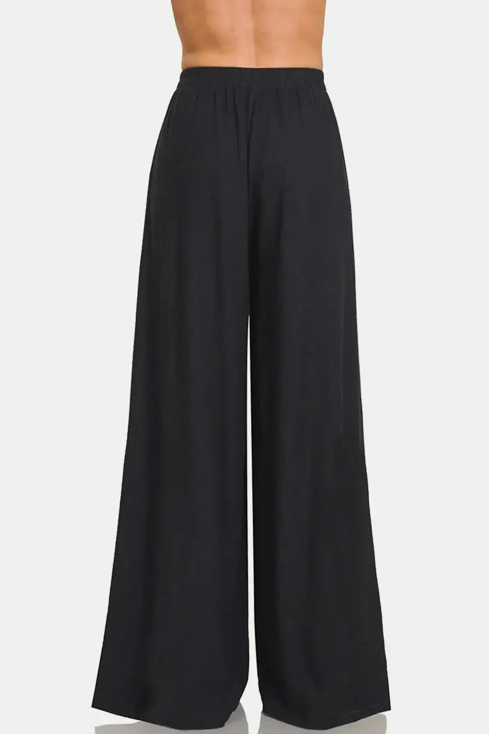 Zenana Pleated Linen Blend Wide Leg Pants - Bottoms