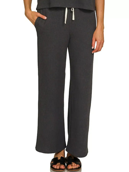 Zenana Raised Rib Short Sleeve Tee & Pants Set - Short Sleeve Tee & Pants Set