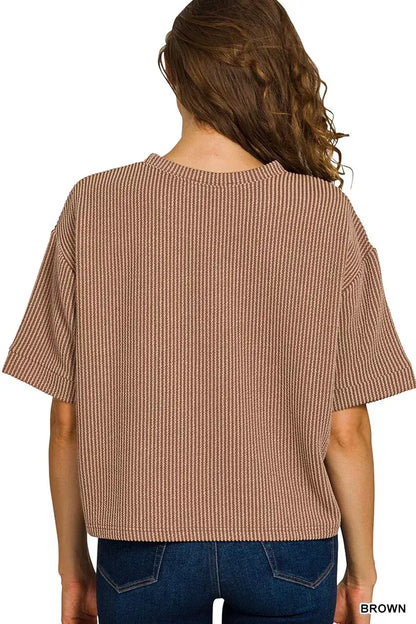 Zenana Raised Rib Short Sleeve Tee & Pants Set