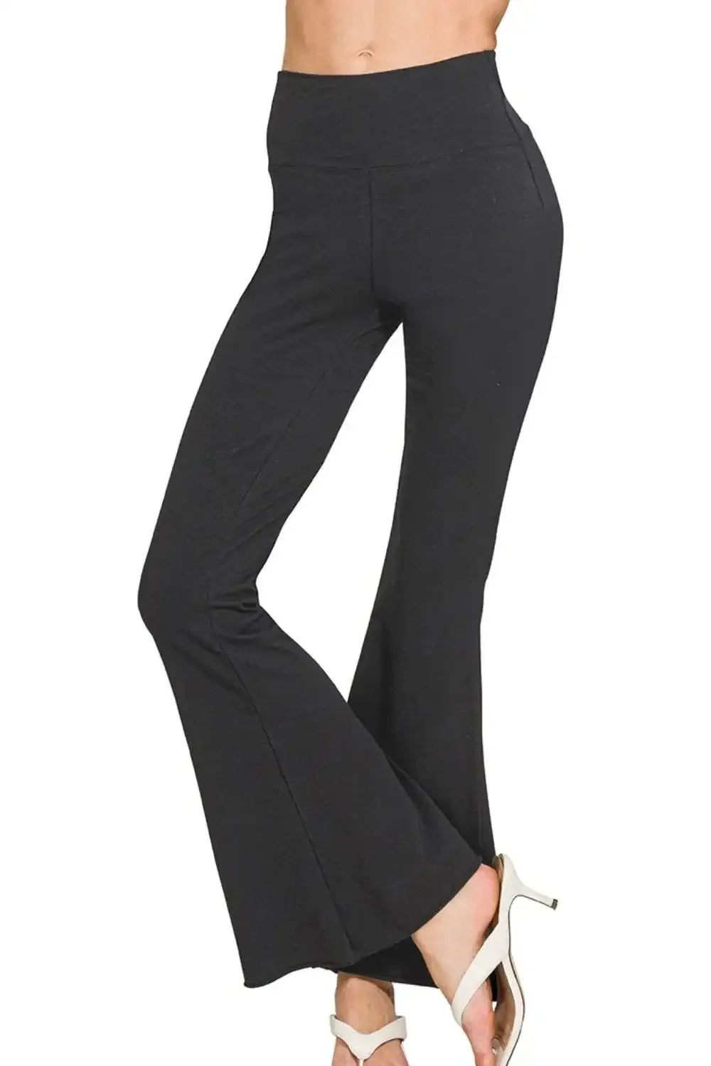 Zenana Raw Edge Hem Flare Yoga Pants - Slim Flare Yoga Pants