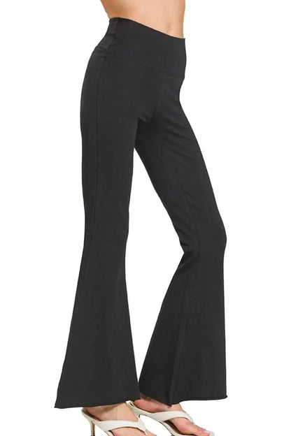 Zenana Raw Edge Hem Flare Yoga Pants - Slim Flare Yoga Pants