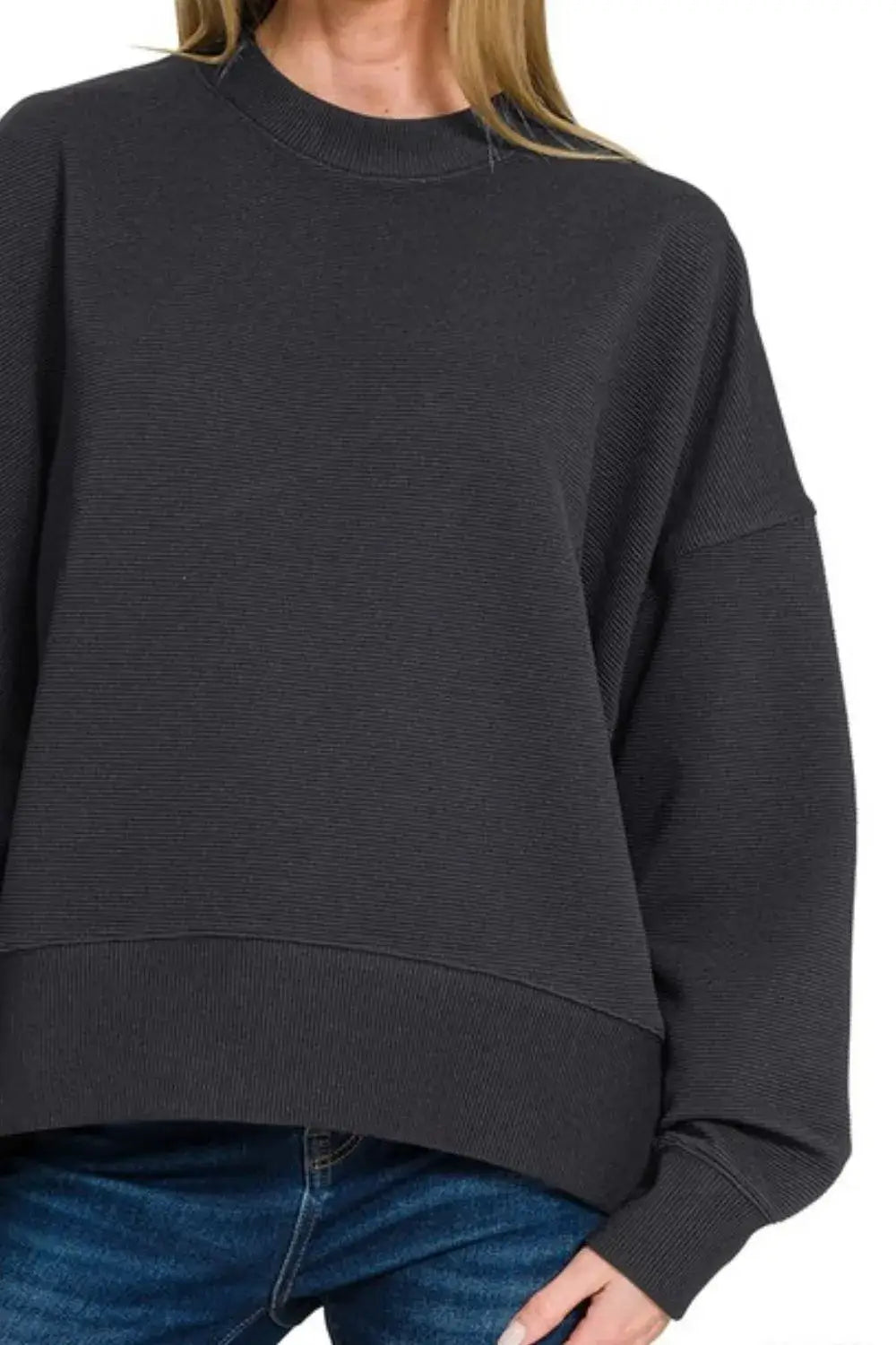 Zenana Ribbed Balloon Sleeve Sweatshirt - Apparel & Accessories > Clothing > Shirts & Tops > Sweaters