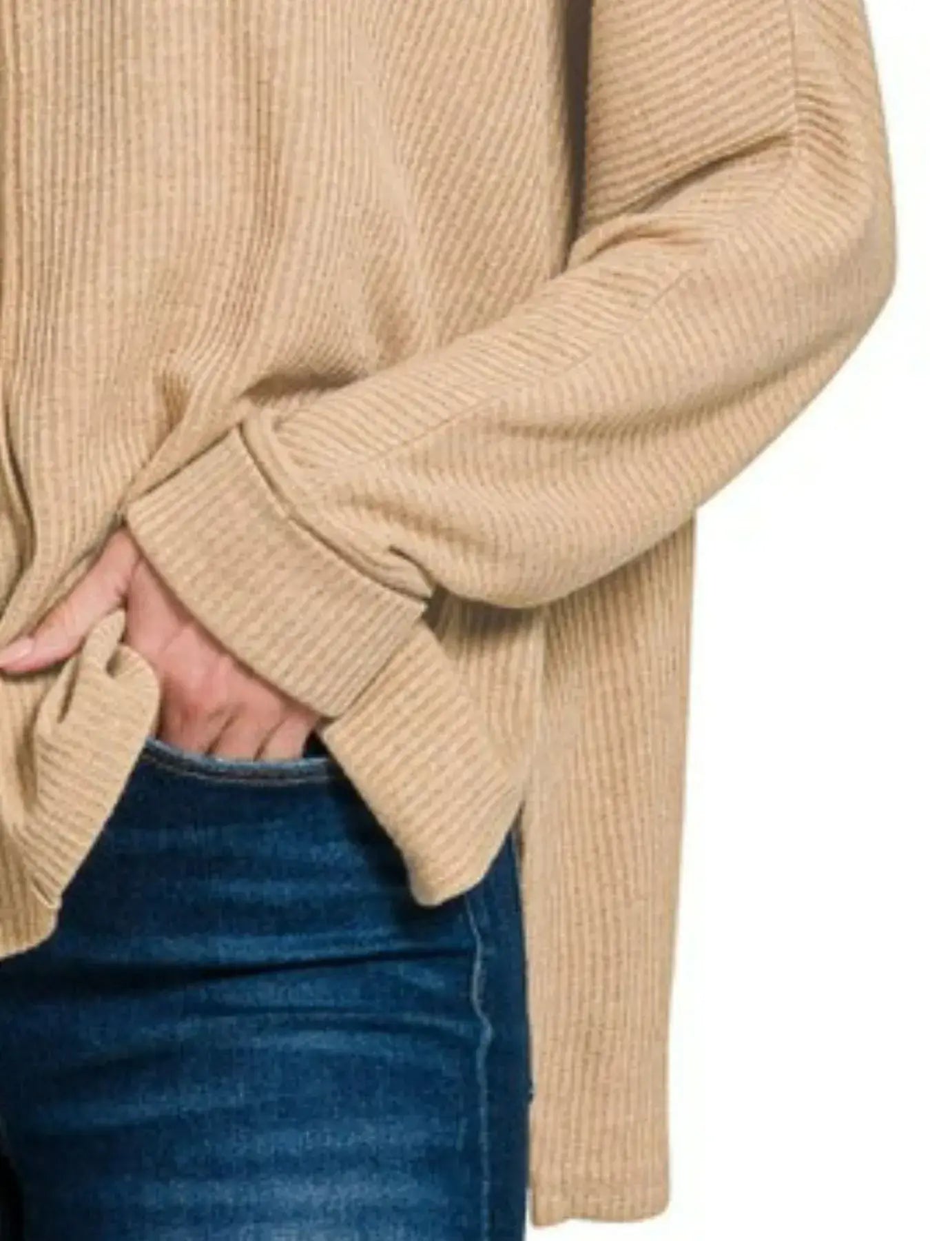 Zenana Ribbed Center Seam Dolman Sleeve Hi Low Sweater - Sleeve Hi Low Sweater