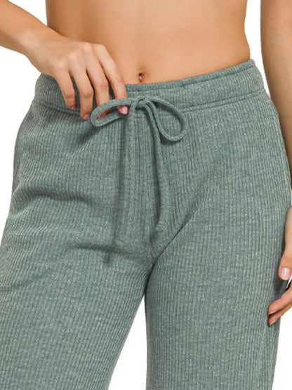Zenana Ribbed Drawstring Lounge Pants - Lounge Pants