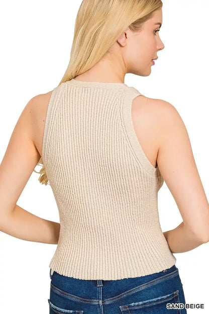 Zenana Ribbed Knit Button-Down Sweater Vest