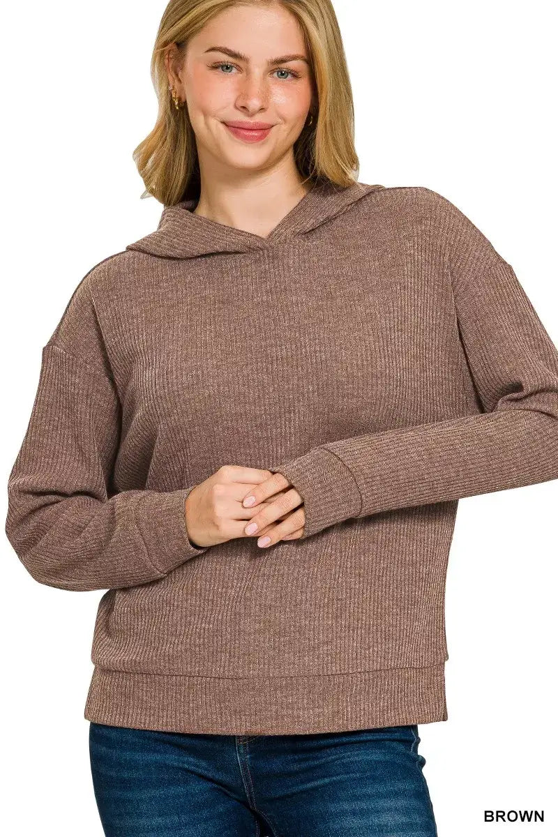 Zenana Ribbed Long Sleeve Hoodie