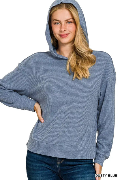 Zenana Ribbed Long Sleeve Hoodie - Long Sleeve Hoodie