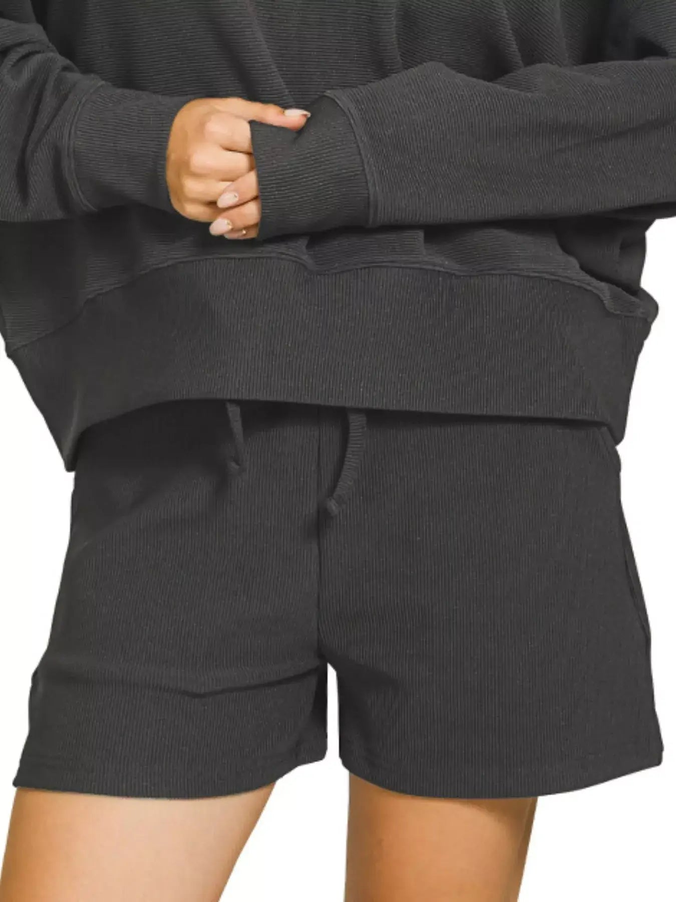 Zenana Ribbed Round Neck Pullover and Shorts Set - Neck Pullover and Shorts Set