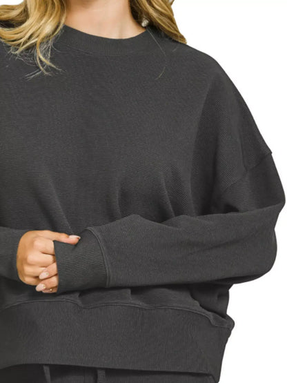 Zenana Ribbed Round Neck Pullover and Shorts Set - Neck Pullover and Shorts Set