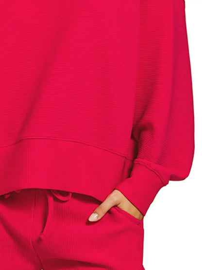 Zenana Ribbed Round Neck Pullover and Shorts Set