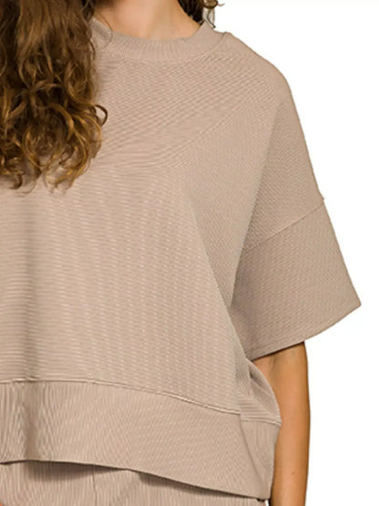 Zenana Ribbed Round Neck Tee & Pants Set