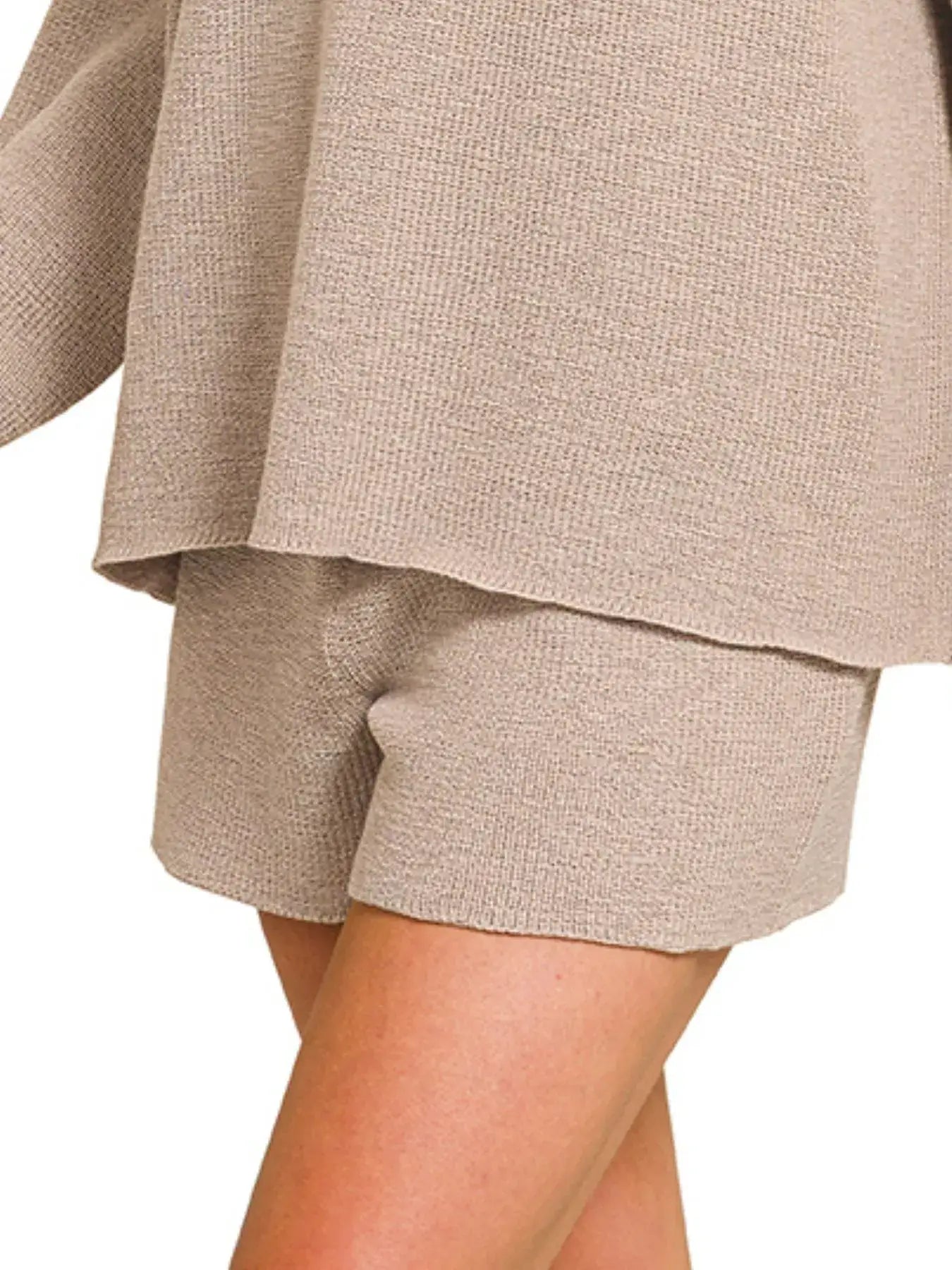 Zenana Round Neck Knit Top and Shorts Sweater Set - Knit Top and Shorts Sweater Set