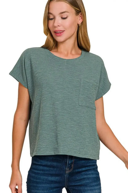 Zenana Round Neck Short Sleeve T-Shirt - ASH JADE / S - Sweaters & Cardigans/Cardigans