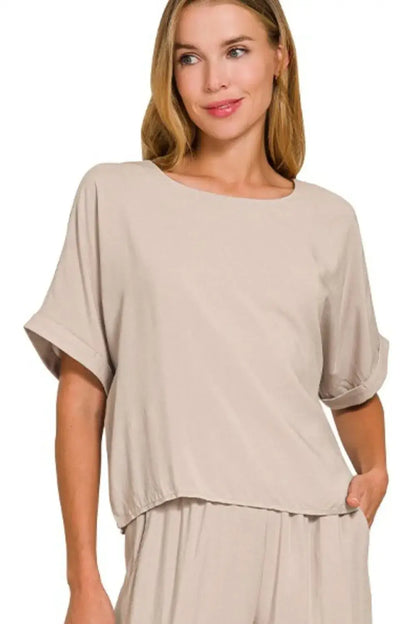 Zenana Round Neck T-Shirt and Wide Leg Pants Set - Apparel & Accessories > Clothing > One-Pieces > Jumpsuits & Rompers