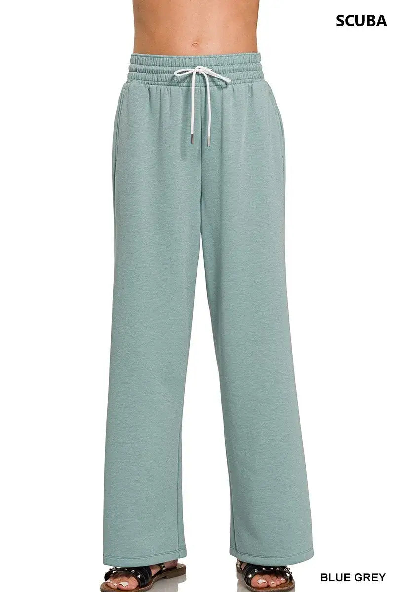 Zenana Scuba Drawstring Pants - BLUE GREY / S