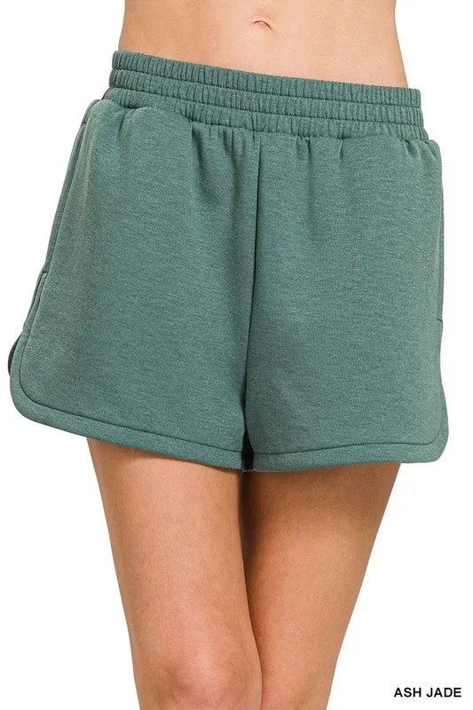 Zenana Scuba Elastic Waistband Dolphin Shorts - ASH JADE / S