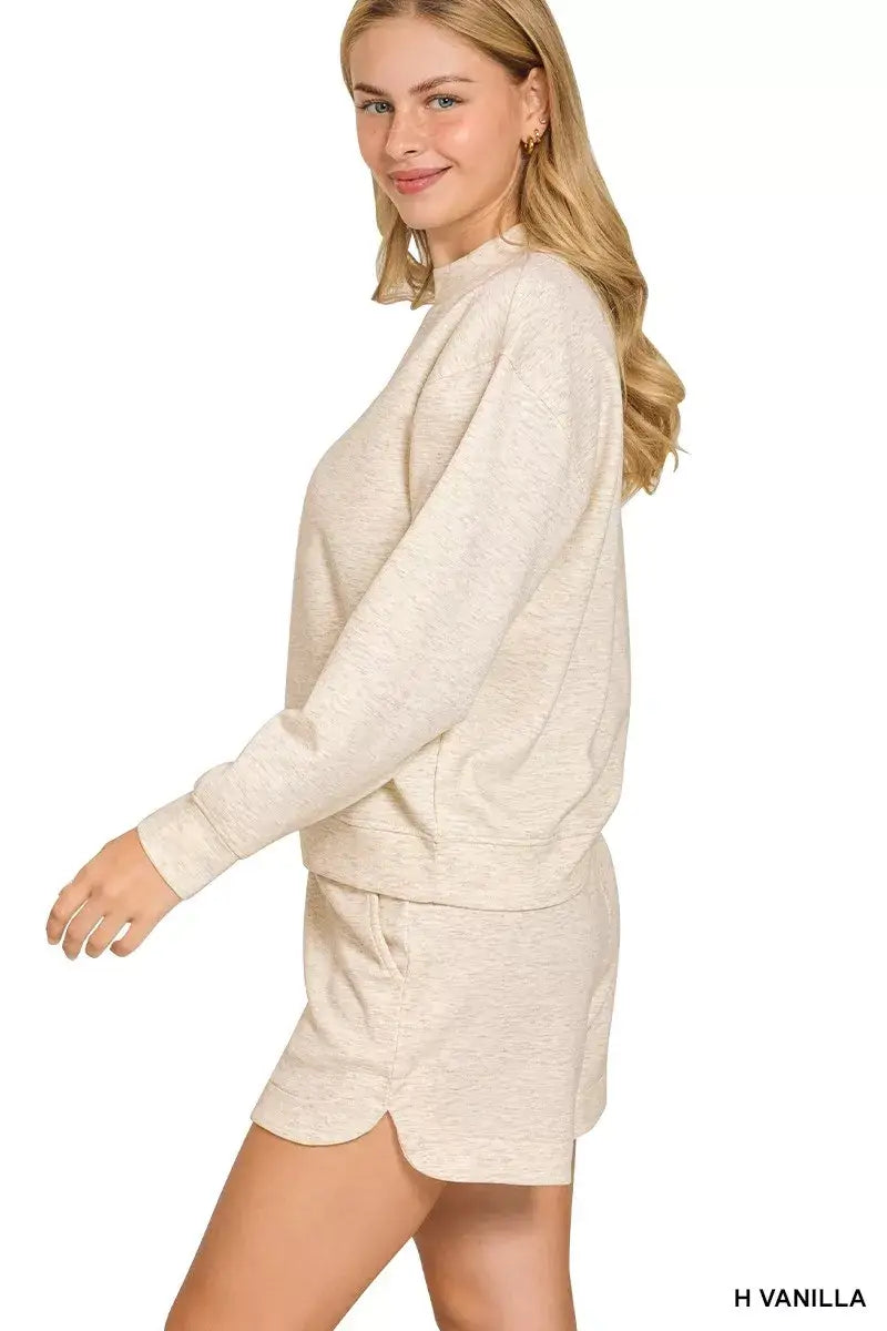 Zenana Scuba Long Sleeve Sweatshirt and Shorts Set