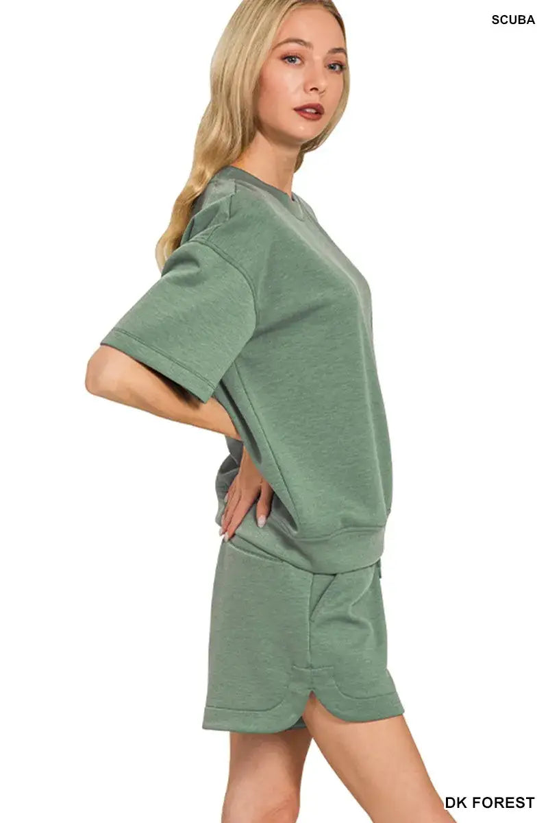 Zenana Scuba Short Sleeve Top & Shorts Set