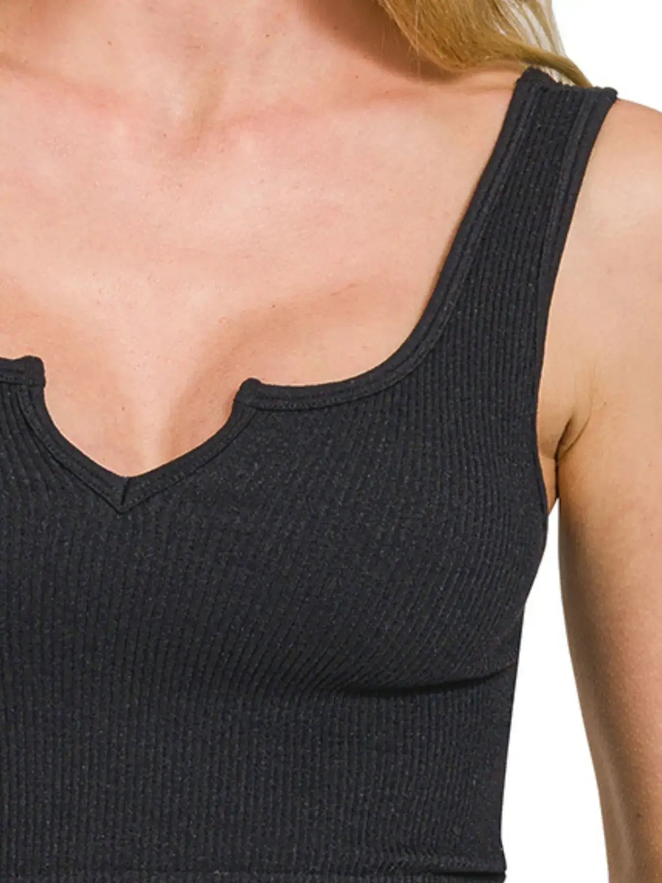 Zenana Seamless Split Neck Bra Tank Top - Neck Bra Tank Top