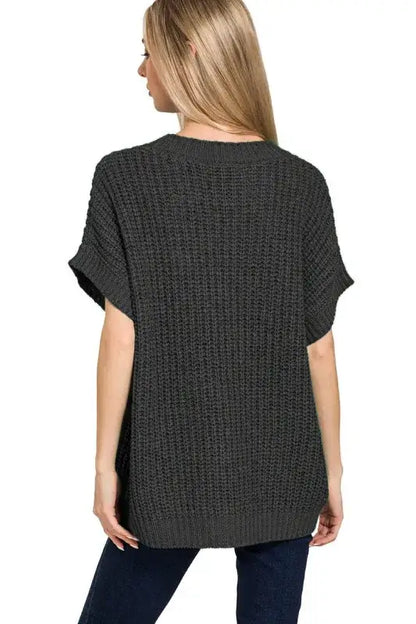 Zenana Short Sleeve Round Neck Sweater - Neck Sweater