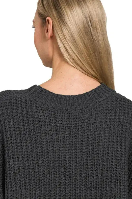 Zenana Short Sleeve Round Neck Sweater - Neck Sweater