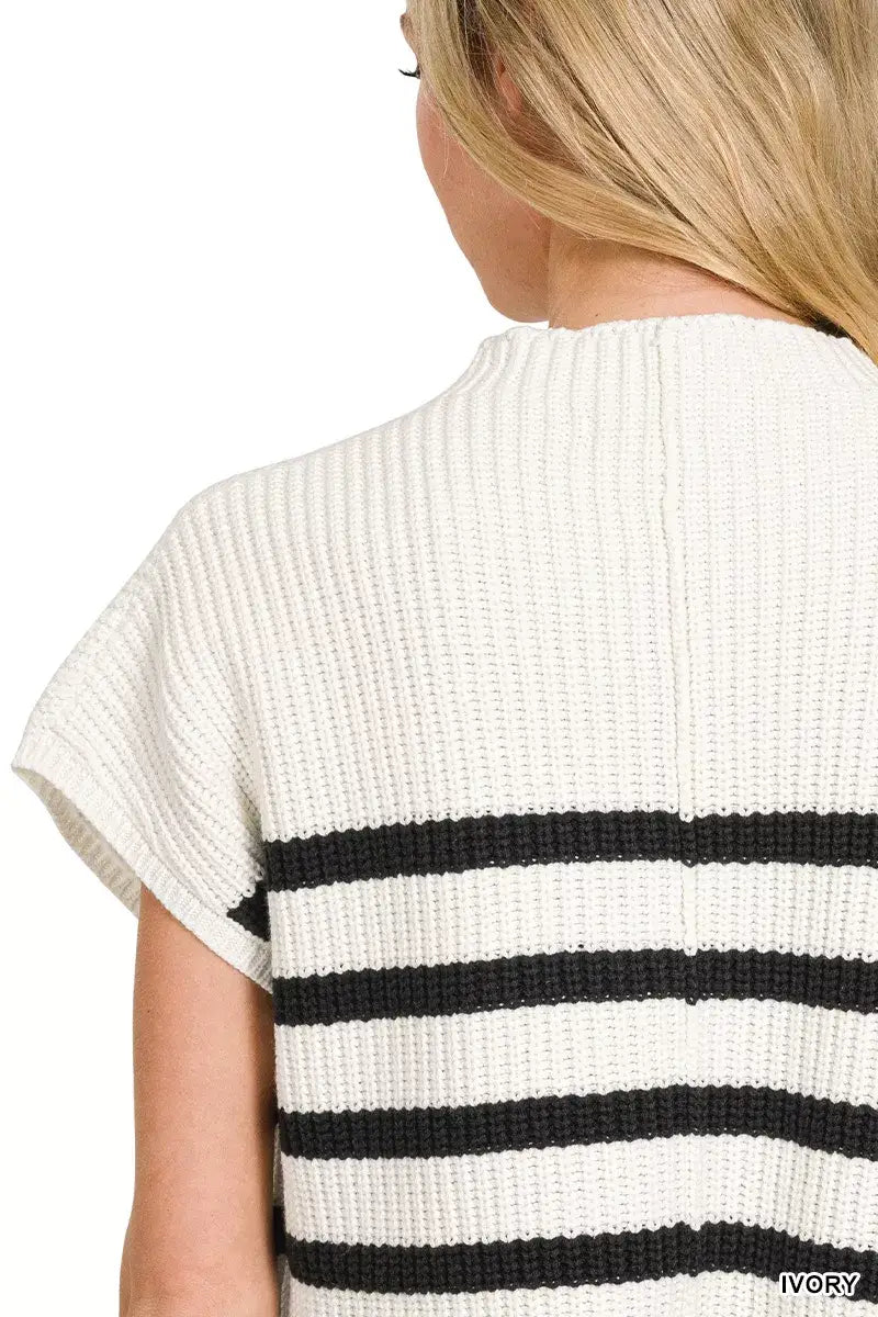 Zenana Short Sleeve Stripe Sweater - Short Sleeve Stripe Sweater