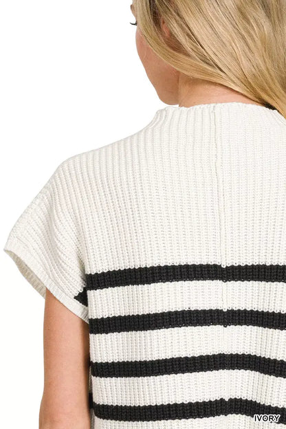 Zenana Short Sleeve Stripe Sweater - Short Sleeve Stripe Sweater