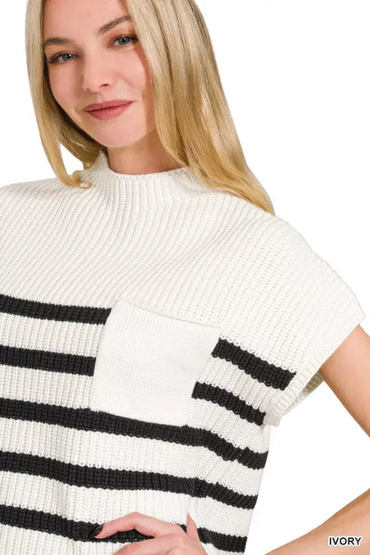 Zenana Short Sleeve Stripe Sweater - Short Sleeve Stripe Sweater