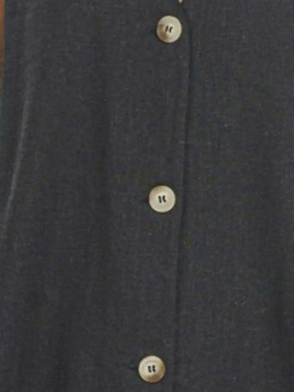 Navy blue slit button-front vest with white buttons and classic collar design
