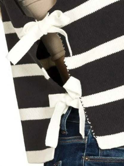 Zenana Side Tie Stripe Sweater Vest
