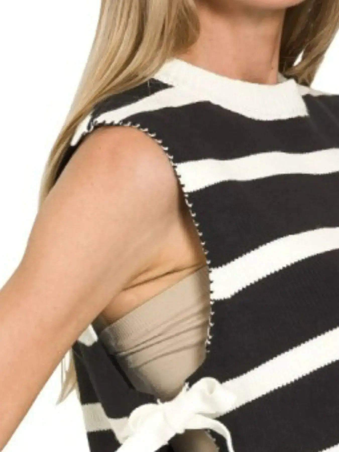 Zenana Side Tie Stripe Sweater Vest