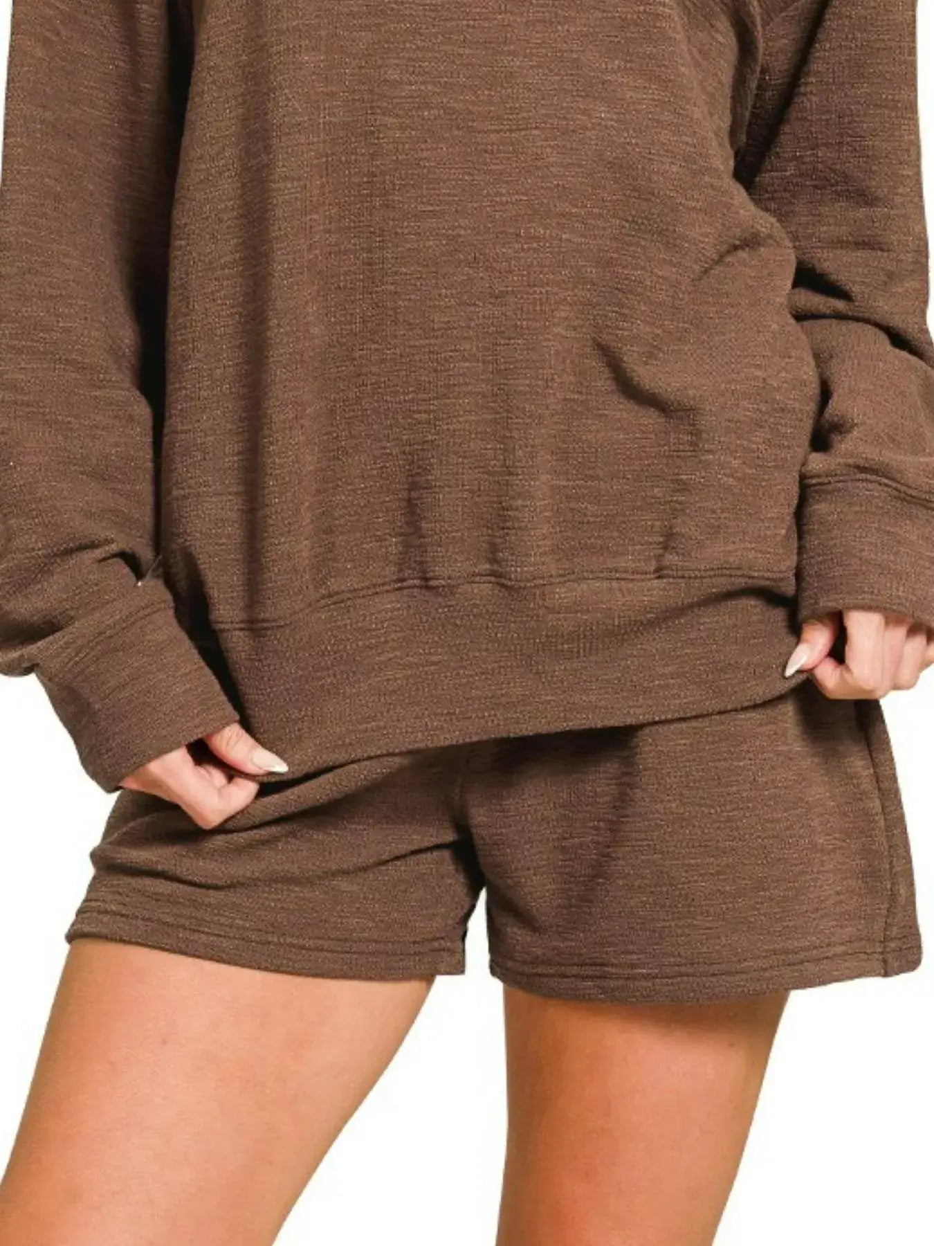 Zenana Slub Long Sleeve Top and Shorts Set
