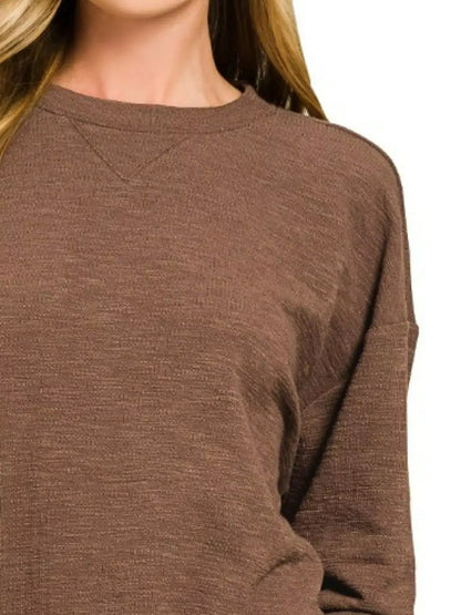 Zenana Slub Long Sleeve Top and Shorts Set