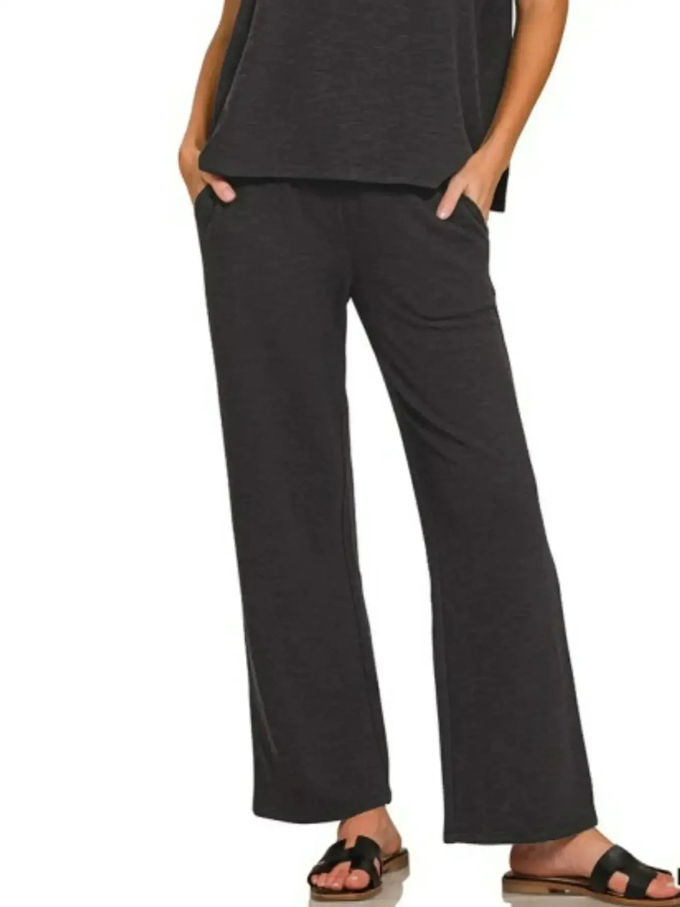 Zenana Slub Short Sleeve T-Shirt and Pants Set - T-Shirt and Pants Set