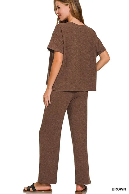 Zenana Slub Short Sleeve T-Shirt and Pants Set