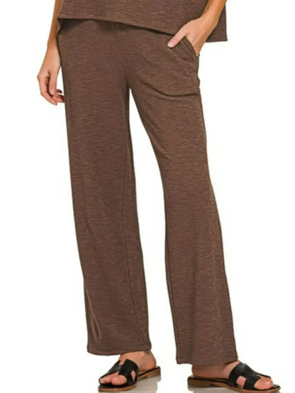 Zenana Slub Short Sleeve T-Shirt and Pants Set