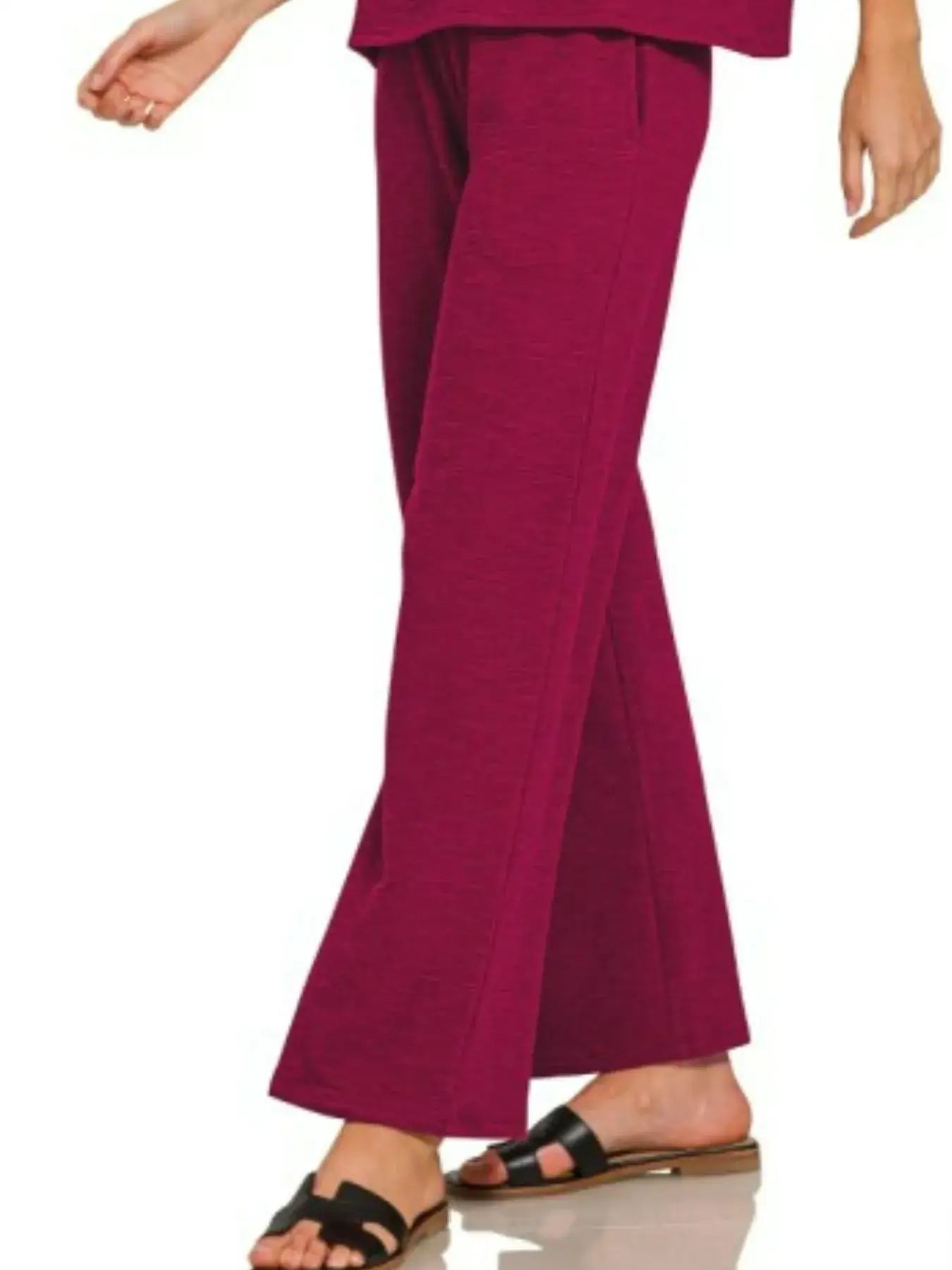 Zenana Slub Short Sleeve T-Shirt and Pants Set - T-Shirt and Pants Set