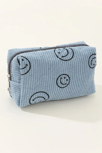 Zenana Smiley Face Corduroy Cosmetic Pouch - Blue / One Size