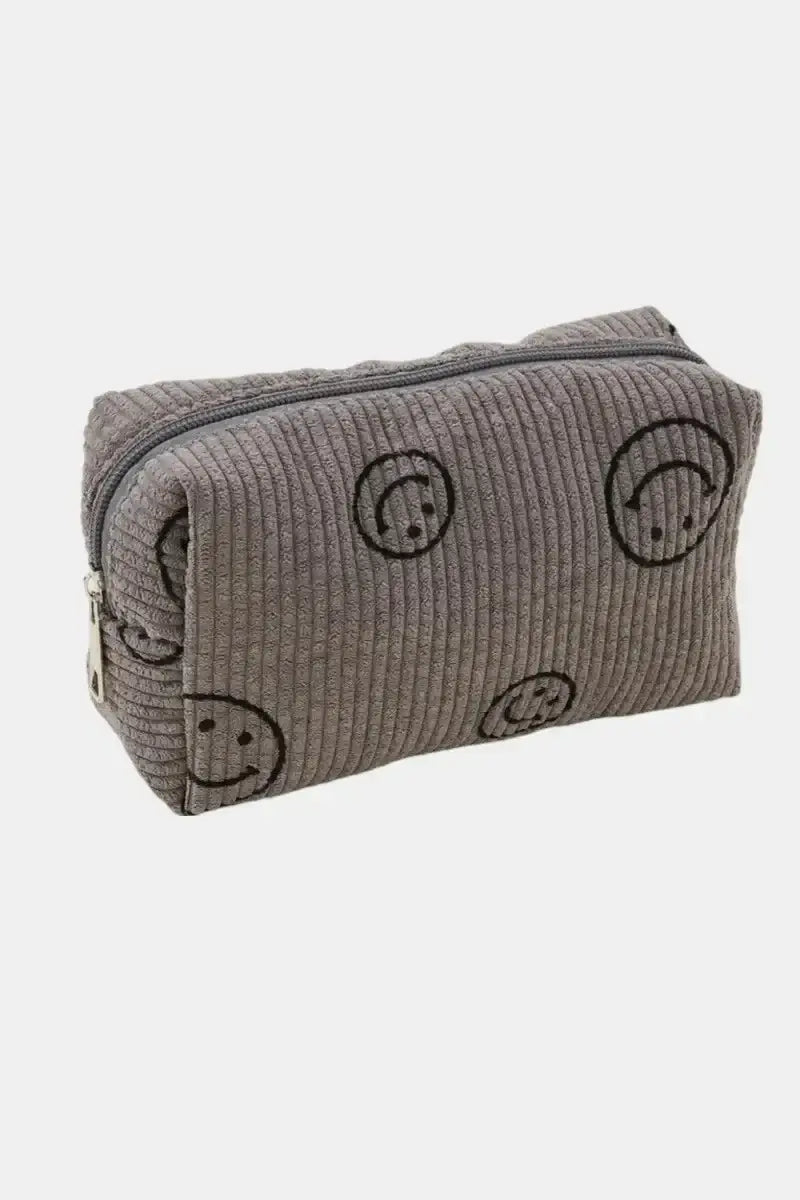 Zenana Smiley Face Corduroy Cosmetic Pouch - Charcoal / One Size