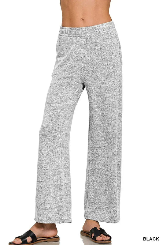 Zenana Soft Melange Hacci Elastic Waistband Lounge Pants - BLACK / S