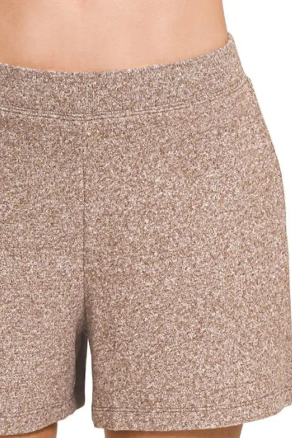 Zenana Soft Melange Hacci Elastic Waisted Shorts