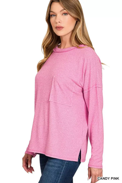 Zenana Soft Melange Hacci Round-Neck Long Sleeve T-Shirt